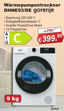 Stabilo Fachmarkt gorenje Wärmepumpentrockner DHNE93/DE Angebot