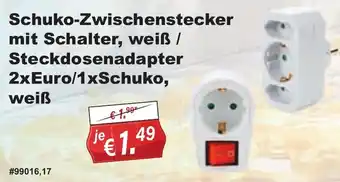 Stabilo Fachmarkt Schuko-Zwischenstecker mit Schalter, weiß / Steckdosenadapter Angebot
