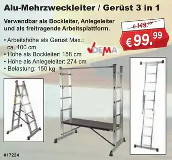 Stabilo Fachmarkt Alu-Mehrzweckleiter / Gerüst 3 in 1 Angebot