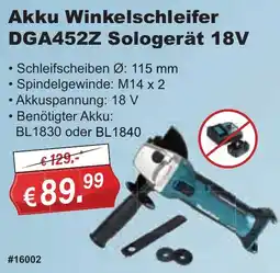 Stabilo Fachmarkt Makita Akku Winkelschleifer DGA452Z Sologerät 18V Angebot