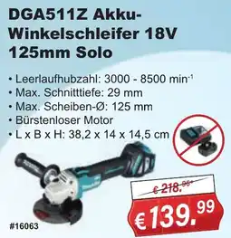 Stabilo Fachmarkt Makita DGA511Z Akku Winkelschleifer 18V 125mm Solo Angebot