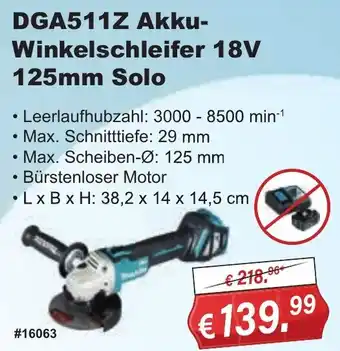 Stabilo Fachmarkt Makita DGA511Z Akku Winkelschleifer 18V 125mm Solo Angebot