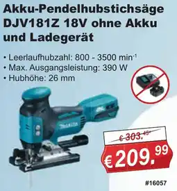 Stabilo Fachmarkt Makita Akku-Pendelhubstichsäge DJV181Z 18V ohne Akku und Ladegerät Angebot