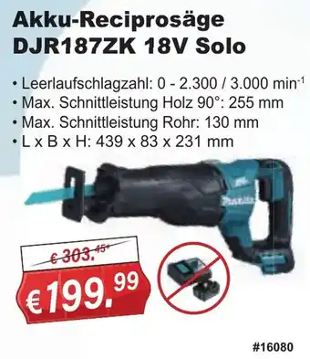 Stabilo Fachmarkt Makita Akku-Reciprosäge DJR187ZK 18V Solo Angebot
