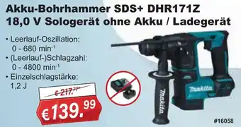 Stabilo Fachmarkt Makita Akku-Bohrhammer SDS+ DHR171Z 18,0 V Sologerät ohne Akku / Ladegerät Angebot