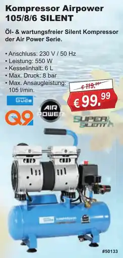 Stabilo Fachmarkt Güde Kompressor Airpower 105/8/6 SILENT Angebot