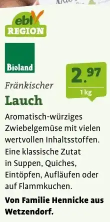 Ebl Naturkost Bioland Fränkischer Lauch Angebot