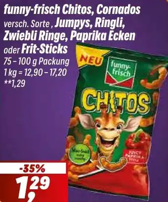 Simmel funny-frisch Chitos, Cornados, Jumpys, Ringli, Zwiebli Ringe, Paprika Ecken oder Frit-Sticks Angebot