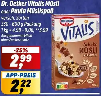 Simmel Dr. Oetker Vitalis Müsli oder Paula Müslispaß Angebot