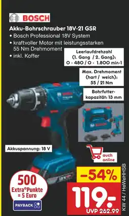 Netto Marken-Discount Bosch akku-bohrschrauber 18v-21 gsr Angebot