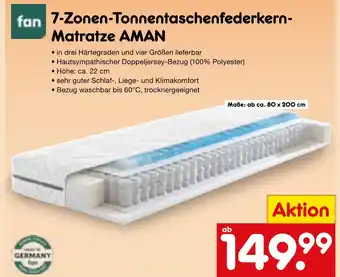 Netto Marken-Discount Fan 7-zonen-tonnentaschenfederkern-matratze aman Angebot
