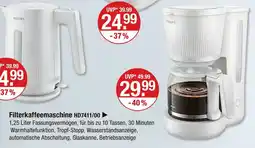 V Markt Philips filterkaffeemaschine hd7411/00 Angebot