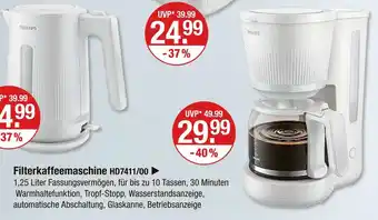 V Markt Philips filterkaffeemaschine hd7411/00 Angebot
