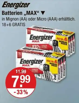 V Markt Energizer batterien „max“ Angebot
