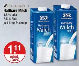 V Markt Weihenstephan haltbare milch 1,5 % fett Angebot