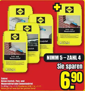 B1 Discount Baumarkt SAKRET Beton-Estrich, Putz- und Mauermörtel oder Zementmörtel Angebot