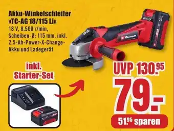 B1 Discount Baumarkt Einhell Akku-Winkelschleifer >>TC-AG 18/115 Li<< Angebot