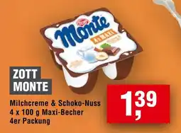 Handelshof Zott monte Milchcreme & Schoko-Nuss 4er Packung Angebot