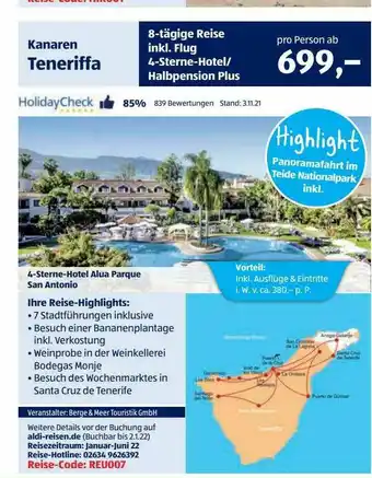 Aldi Süd Reisen Kanaren Teneriffa Angebot