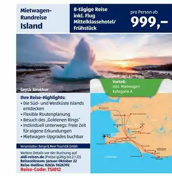 Aldi Süd Reisen Mietwagen-rundreise Island Angebot