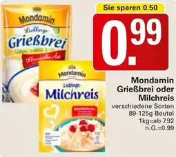 WEZ Mondamin Grieẞbrei oder Milchreis Angebot