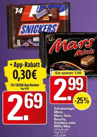 WEZ Schokoriegel Minis Mars, Twix, Bounty, Snickers oder Milky Way Angebot