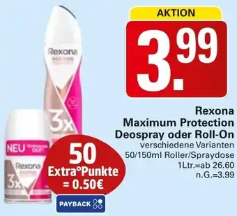 WEZ Rexona Maximum Protection Deospray oder Roll-On Angebot