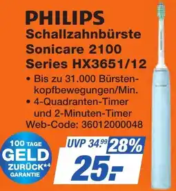 K+B Expert PHILIPS Schallzahnbürste Sonicare 2100 Series HX3651/12 Angebot
