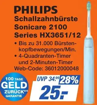 K+B Expert PHILIPS Schallzahnbürste Sonicare 2100 Series HX3651/12 Angebot