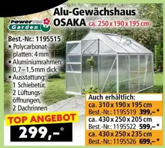 Norma Alu-Gewächshaus OSAKA ca. 250 x 190 x 195 cm Angebot