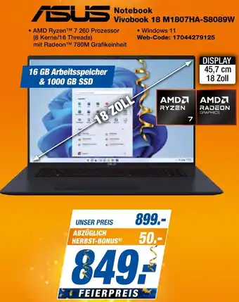 expert Techno Land ASUS Notebook Vivobook 18 M1807HA-S8089W Angebot