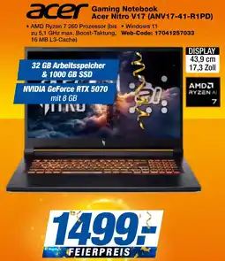 expert Techno Land acer Gaming Notebook Nitro V17 (ANV17-41-R1PD) Angebot