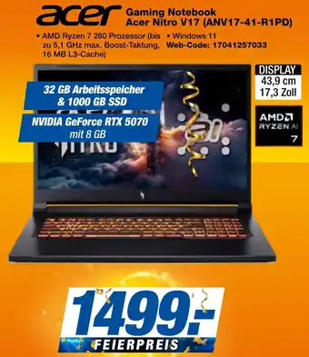 expert Techno Land acer Gaming Notebook Nitro V17 (ANV17-41-R1PD) Angebot