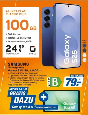 Expert SAMSUNG Smartphone Galaxy S25 (5G, 128GB*1) + ALLNET-FLAT CLASSIC PLUS Angebot
