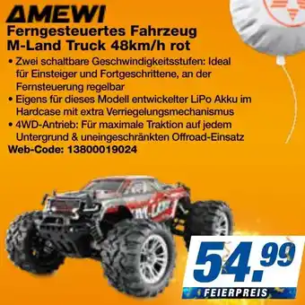 expert Techno Land AMEWI Ferngesteuertes Fahrzeug M-Land Truck 48km/h rot Angebot
