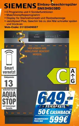 expert Techno Land SIEMENS Einbau-Geschirrspüler SN53HS03BD Angebot