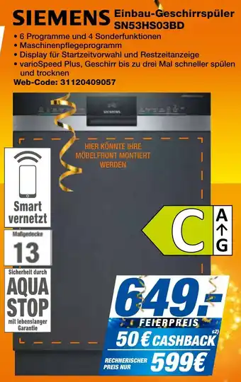 expert Techno Land SIEMENS Einbau-Geschirrspüler SN53HS03BD Angebot