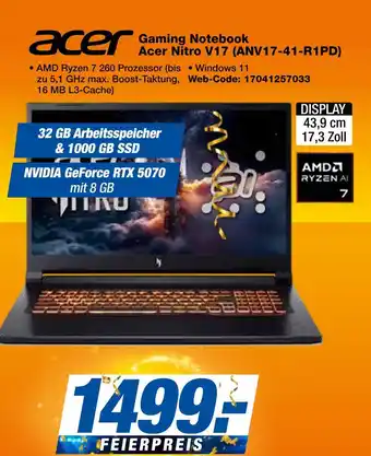 Expert Acer gaming notebook acer nitro v17 (anv17-41-r1pd) Angebot