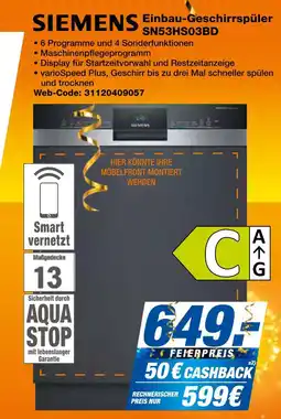 Expert Siemens einbau-geschirrspüler sn53hs03bd Angebot