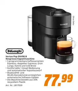 MediaMarkt Delonghi vertuo pop env90.b nespresso kapselmaschine Angebot