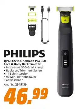 MediaMarkt Philips qp6542/15 oneblade pro 360 face & body barttrimmer Angebot
