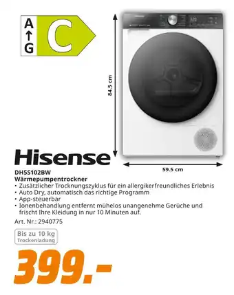 MediaMarkt Hisense dh5s102bw wärmepumpentrockner Angebot