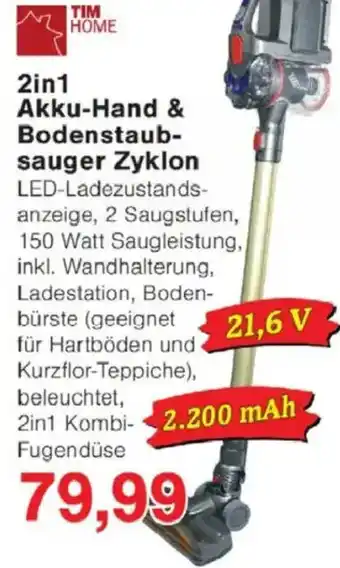 Jawoll TIM HOME 2in1 Akku-Hand & Bodenstaubsauger Zyklon Angebot