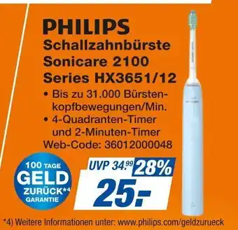 Expert PHILIPS Schallzahnbürste Sonicare 2100 Series HX3651/12 Angebot
