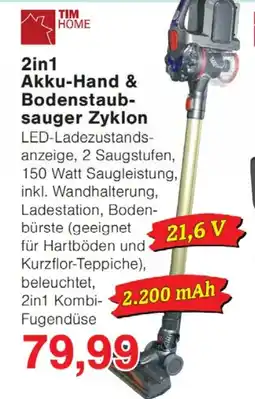 Wiglo Wunderland TIM HOME 2in1 Akku-Hand & Bodenstaub- sauger Zyklon Angebot