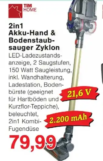 Wiglo Wunderland TIM HOME 2in1 Akku-Hand & Bodenstaub- sauger Zyklon Angebot