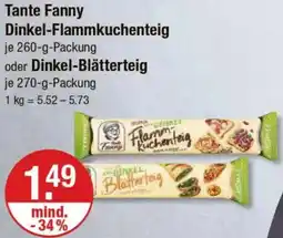 V Markt Tante Fanny Dinkel-Flammkuchenteig oder Dinkel-Blätterteig Angebot