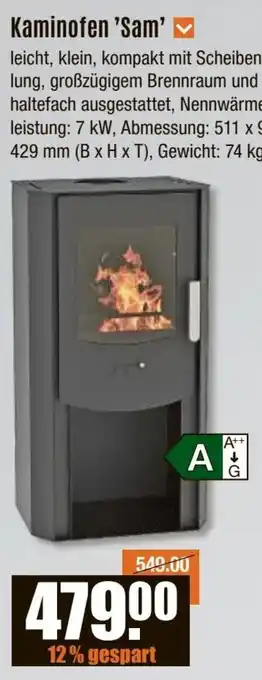 V Baumarkt WAMSLER Kaminofen 'Sam' Angebot