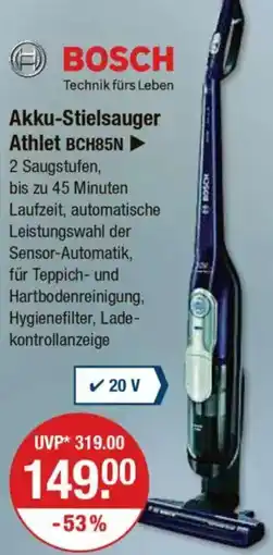 V Markt BOSCH Akku-Stielsauger Athlet BCH85N Angebot