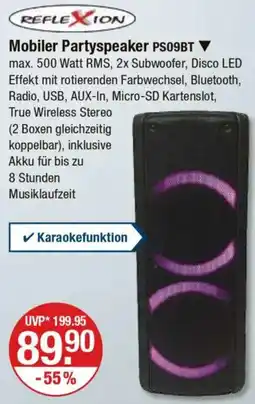 V Markt REFLEXION Mobiler Partyspeaker PS09BT Angebot